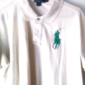 Never Worn: Polo RALPH LAUREN Classic Fit Men’s Shirt, White w large Green Horse